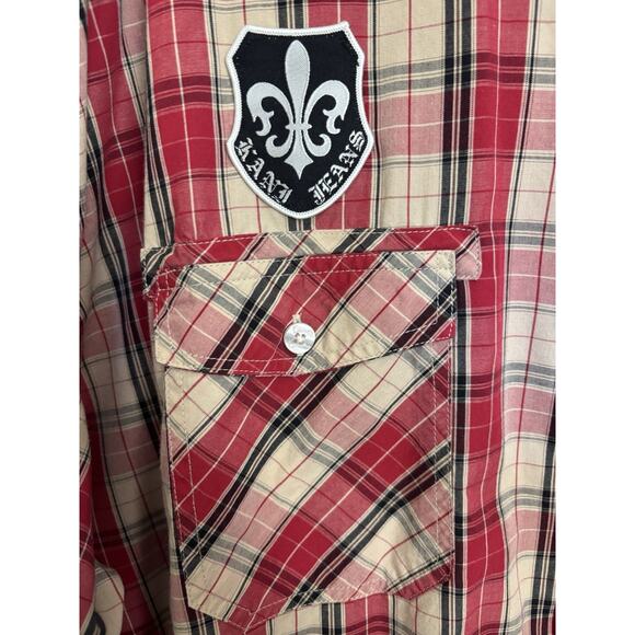 Karl Kani Gold Plaid Button Up Fitted Short Sleeve Shirt Size 3X Casual - Picture 4 of 7